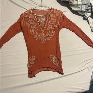 Boho Chic Embroidered Terracotta Tunic